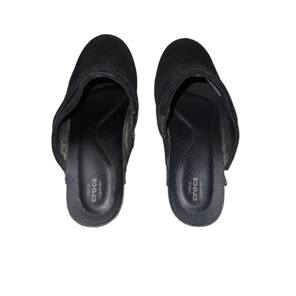 Crocs Women's Sarah Black Suede Clogs Size 7 - Picture 4 of 7